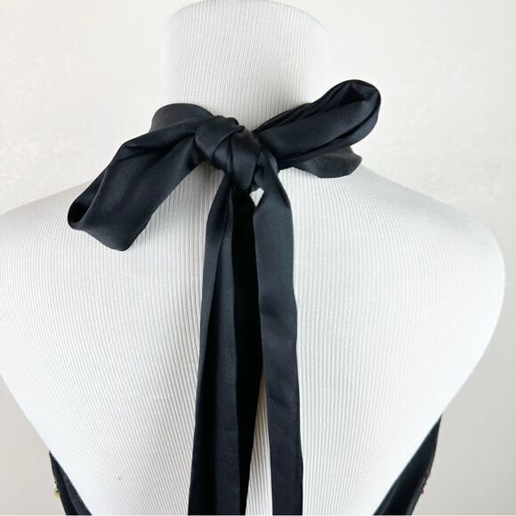 DVF Diane Von Furstenberg Black Silk Sequin Halter Disco Retro 90s Y2k Top 10 - Picture 8 of 9